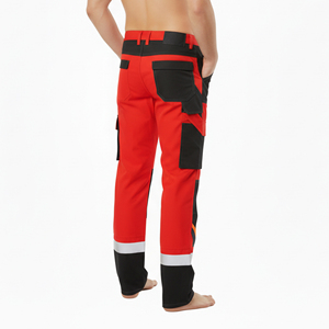 Pantalones de Trabajo de Seguridad Reflectantes de Alta Calidad, ANSI Clase 2, 100% Algodón, Rojo/Negro, Multibolsillos, Cintas Reflectantes, Cintura Elástica, para Hombre - Product Image 5