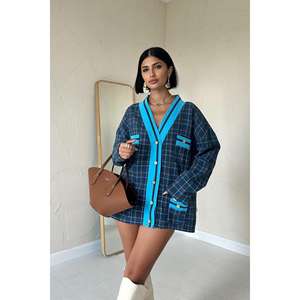 เสื้อแจ็คเก็ตลายสก็อตสีน้ำเงินแบบมีซิป สำหรับฤดูใบไม้ร่วง มีจำหน่ายราคาส่ง - Product Image 3