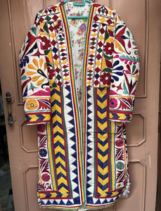 Veste en coton à motif floral tissé brodé à la main, manches longues, style bohème ethnique tribal, vêtements d'automne pour femmes - Product Image 1
