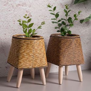 Garden Decor Rattan <b>Planters</b> with Iron Stand Natural Rattan <b>Planter</b> with Large Floor Standing Black Stand in Low Price - Product Image 2