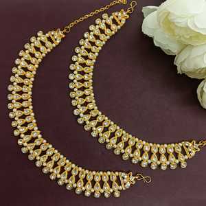 14 K chapado en oro blanco perla cristal indio tradicional tobillera pulsera aniversario joyería conjunto - Product Image 2