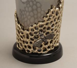 Vase Apricity Vase en verre fumé de luxe avec embellissement de feuille dorée Vase à fleurs décoratif moderne pour la décoration de la maison et de l'hôtel - Product Image 5