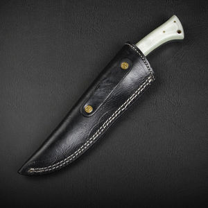 Cuchillo de Caza de Acero de Damasco de Grado Industrial Personalizable al por Mayor, Hoja de Punta Caída de Espiga Completa, Mango de Micarta Blanco - Product Image 5