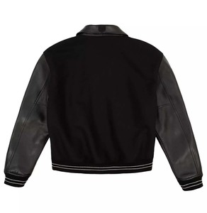 Veste varsity pour homme Avirex, en cuir noir, col montant, logo brodé, fermeture éclair sur le devant, style décontracté d'hiver, coupe-vent, respirante - Product Image 3