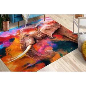 Alfombra con Diseño de Elefante: Arte Africano Colorido, Alfombra Antideslizante, con Pelo Suave - Product Image 1