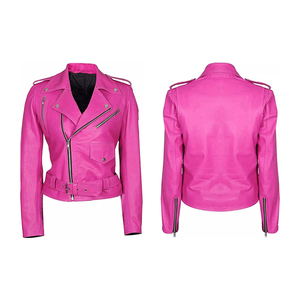 Hot New Women's Pink Sheepskin Leather Jacket Chaqueta de motorista transpirable Pure Sheep Skin - Product Image 6