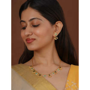 Conjunto de Collar y Aretes Mishr MR-S983 Chapados en Oro Verde Oscuro, Joyería de Moda para Mujer - Product Image 1