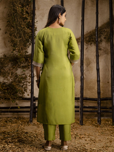 Elegant Indian Ethnic Wear Straight Kurti Pant Set with Embroidery and <b>Organza</b> Dupatta - Product Image 5