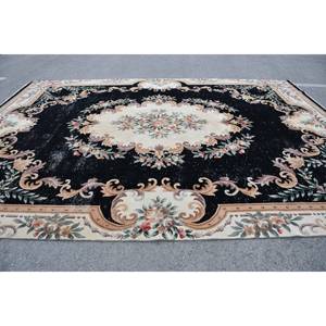 พรมตุรกีทำด้วยมือสีเบจสีดำคลาสสิกขนาด10.6x14.6ฟุตงานปะต่อทรงสี่เหลี่ยมผืนผ้าดีไซน์สำหรับห้องนั่งเล่นขนแกะยางโพลีเอสเตอร์สำหรับวัยรุ่น - Product Image 3