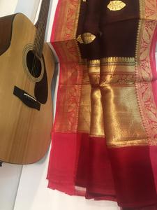 Sari de seda de brocado blanco rosa hecho a medida con diseño metálico de Paisley para niñas, ropa de reventa, suministro de tela, tienda de diseñadores - Product Image 6