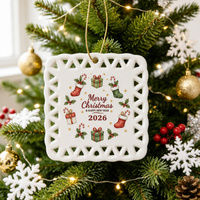 Ornement en céramique creux ondulé personnalisé, plaque carrée suspendue pour la décoration de l'arbre de Noël et de la maison