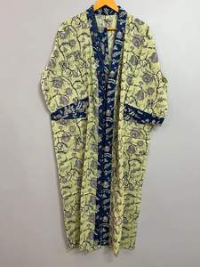 Jaipuri tamaño libre hecho a mano de algodón Kimono Floral bloque estampado hasta el suelo playa cubierta vestido Maxi Bata para hombres Casual - Product Image 5