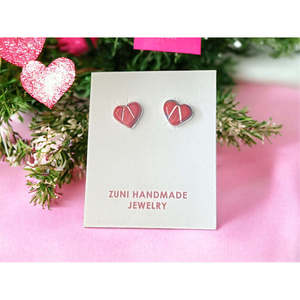 Karen Lalio Trendy Heart <b>Post</b> <b>Earrings</b> Coral & Sterling Silver Inlay 18K Gold with Diamond Gift Rose Gold Drop <b>Earrings</b> - Product Image 1