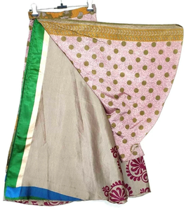 Vintage Blue Silk <b>Wrap</b> Maxi <b>Skirt</b> <b>Long</b> Boho Hippie Sari Style Girls Pleated Midi Festival Fit Free Size Knitted Women's <b>Skirt</b> - Product Image 5