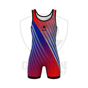 Golden Players Moda Marca Sublimado Color azul/rojo Lucha libre Singlets Logotipo personalizado OEM Impresión Lucha libre Singlets - Product Image 5
