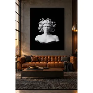 Buste de Méduse blanche sur fond noir, impression sur toile - Product Image 5
