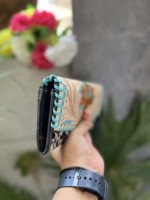 Pochette pour femme en cuir véritable, motif tournesol turquoise sculpté à la main, accessoire de mode multi-usage