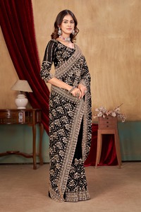 Luxury Heavy Fandy <b>Satin</b> <b>Saree</b> with Premium Heavy Beads Embroidery Work Designer Blouse Included Elegant Wedding Party Festive - Product Image 3