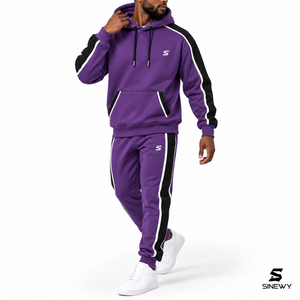 Sudadera con Capucha para Hombre SINEWY, Corte Regular, Forro Polar Transpirable, Ropa Casual de Invierno, 100% Algodón, Rayas Blancas y Negras en la Parte Delantera - Product Image 3