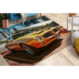 Alfombra Amarilla con Diseño de Auto Pontiac: Alfombra Decorativa de Estilo Vintage, Alfombra Delgada No Tejida - Product Image 3
