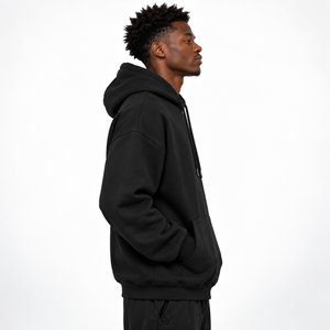 Sweat à capuche oversize en molleton 100 % coton noir de qualité supérieure pour homme, nouveau style 2026, avec logo personnalisé, streetwear d'hiver sur mesure - Product Image 4