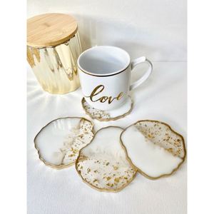 Posavasos de resina con patrón geométrico con detalles en purpurina dorada, juego de 6 a precios muy asequibles - Product Image 4