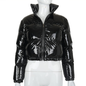 OEM Custom logo Winter Puffer Coat Women's Customized Shinny Cropped <b>Long</b> Sleeve Bubble Winter Coat Puffer <b>Jacket</b> for Ladies - Product Image 1