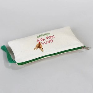 Trousse à crayons Happy New Year avec motif festif, 8 x 4 (21 x 10 cm), sac en coton vert avec fermeture éclair - Product Image 5