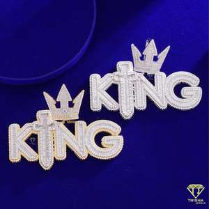 Joyería clásica de lujo Iced Out Moissanite Diamond 925 plata esterlina letra KTNG colgante para Unisex - Product Image 3