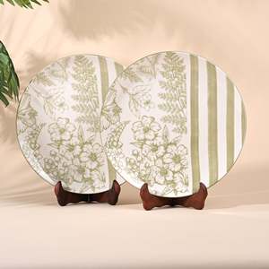 Ensemble de 2 assiettes à dîner en porcelaine Hazel, 10,8 pouces, nouveau design, fond plat, vaisselle en céramique pour les fêtes, les mariages, les hôtels - Product Image 1