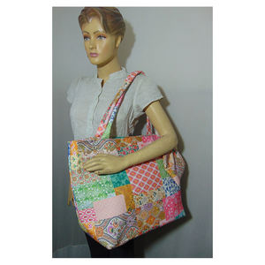 Lowellcraft, fabricante indio, ecológico, impreso Digital, tela surtida, lona, bolso de playa para mujer, cierre de cremallera, cuerda de algodón - Product Image 2