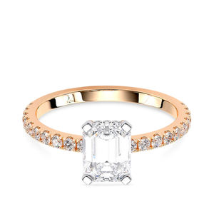 Bague de fiançailles en diamant de laboratoire taille émeraude 2 carats, pavé, or massif 14K, certifiée IGI, plaqué rhodium, pour demande en mariage de luxe - Product Image 2