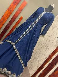 Designerสีฟ้าLehenga Choliสําหรับผู้หญิงGeorgette Partyสวมใส่อินเดียแต่งงานLehenga Choliเย็บปักถักร้อย & ลําดับLehenga - Product Image 6