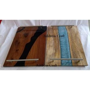 Plateau en bois moderne de style unique pour décoration intérieure avec poignée Organisateur de polonais personnalisé Plateau de service alimentaire à longue surface au meilleur prix - Product Image 5