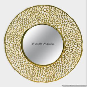 Laiton Antique Fini Heavy Duty Metal Made Gingko Leaves Designer Encadré Rectangle Forme Home Lobby Miroir Mural Décoratif - Product Image 2