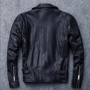 Veste en cuir de moto de sport unisexe de luxe coupe-vent Style classique de motard Veste en cuir véritable Noir - Product Image 6