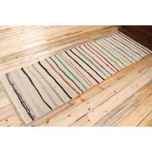 Vintage 2.6x8.4 ft <b>Rug</b>, <b>Runner</b> Turkish <b>Rug</b>, White Gray Camouflage <b>Rug</b> - Product Image 2