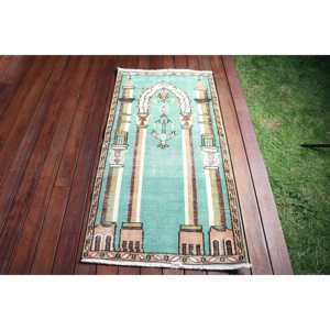 พรมตุรกี, พรมขนาดเล็ก 2.3x4.6 ฟุต, พรมลายดอกไม้สีเขียว - Product Image 1