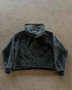 เสื้อฮู้ดดี้ลดราคา ผ้าฝ้าย สไตล์ลำลอง สตรีทแวร์ ฤดูหนาว เป็นมิตรกับสิ่งแวดล้อม อุ่นสบาย ลายปักแบบทำเก่า ล้างสีแบบแอซิดวอช ทรงครอป สั่งทำได้ - Product Image 2