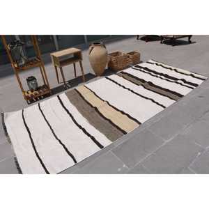 Turkish Rug, 4.5x10.1 ft Large Rug, White <b>Brown</b> <b>Wool</b> Rug - Product Image 3