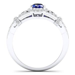 Bague Halo REYES en Argent Sterling 925 Exquis avec Moissanite Certifiée GRA et Saphir Bleu pour Femme – Bijoux Fins - Product Image 4