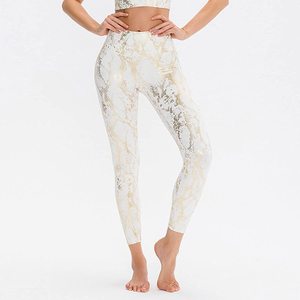 Leggings de yoga et de sport taille haute épaisse, longueur genou, pour femme, noir métallisé, sexy, argenté, doré – Meilleures ventes - Product Image 2