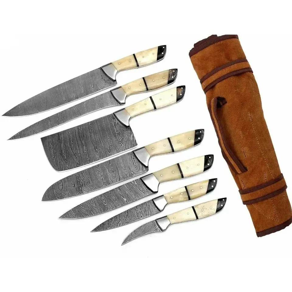 Высококачественная деревянная ручка, дамасская изготовленная на заказ Дамасская сталь, 7 шт., набор профессиональных кухонных ножей шеф-повара