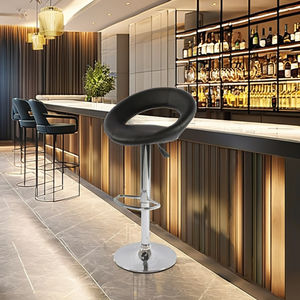 أواني بار من الجلد الدوارة ذات الكرسي العالي بتصميم عصري بارتفاع قابل للتعديل مسند بار دائري بقاعدة قرصية - Product Image 3