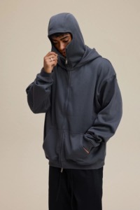 Pasamontañas Zip Hoodies Logotipo personalizado Moda Fleece Ski Mask Hoodies Hombres Streetwear Full Zip Mask Hoodie con máscara Sudaderas Hombre - Product Image 4