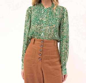 Blusa de Verano para Mujer, Manga Larga, Cuello Alto, Estampado Floral Vintage, Detalles Delicados en el Cuello, Cierre de Botones - Product Image 5