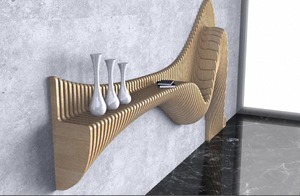 Art mural en bois ondulé de style Art déco paramétrique avec étagère d'entrée, design moderne fait à la main, idéal pour un anniversaire, 38 options CNC disponibles à prix compétitif - Product Image 2