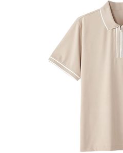 Polo de Manga Corta con Media Cremallera Gris Claro para Hombre, Verano, Suave, Transpirable, con Bolsillo, Diseño Casual, Cómodo para Uso Diario, Top de Moda - Product Image 3