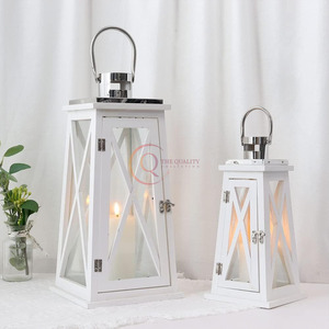 <b>Lantern</b> in Wood and White Polished for <b>Vintage</b> Look at Home and Restaurant With Metallic High Quality Handle - Product Image 5
