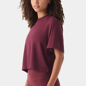 Camisetas cortas de algodón al por mayor para mujer, camisetas deportivas lisas y transpirables, disponibles en varios colores. - Product Image 2